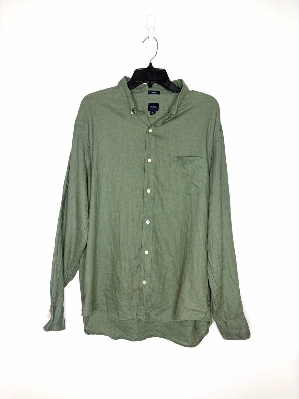 J.Crew Linen Blend Slim Fit Button Down Shirt Men's XL Green Preppy Coastal